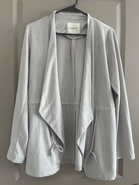 Thread & Supply Soft Suede Light Gray Draped Open-Front Jacket